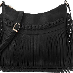 Vintage Fringe hobo bags for Women PU Leather Tassel Crossbody Shoulder Bag West